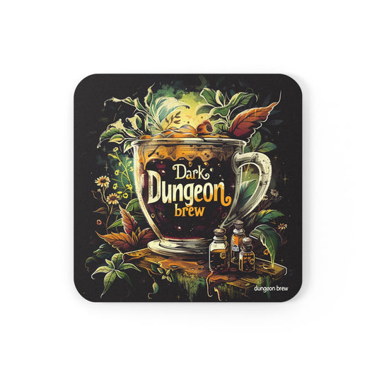 Dark Dungeon Brew - Cork Back Coaster - For fantasy enthusiasts and coffee lovers, dark art, DnD accessories, dark roast coffee design