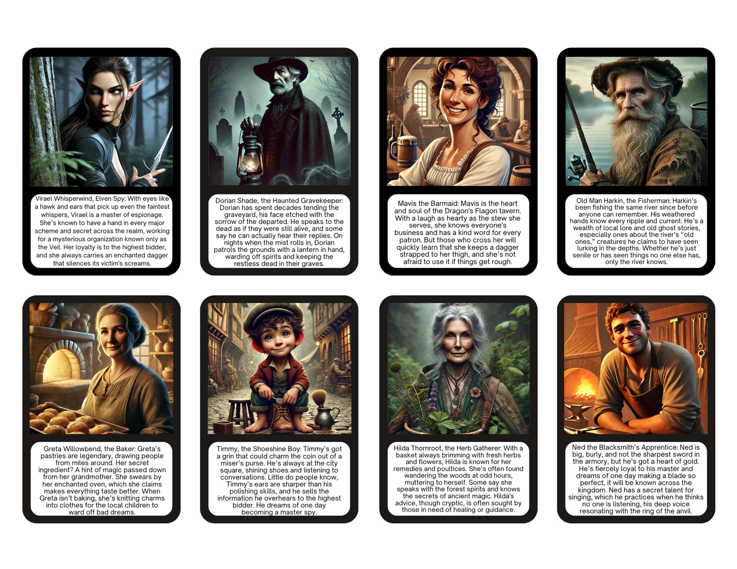 100 Unique NPC Character Cards for DnD & RPG Tabletop Games | Printable 2.5x3.5 Inch | 300 DPI | 3 Card Back colors | Instant Download