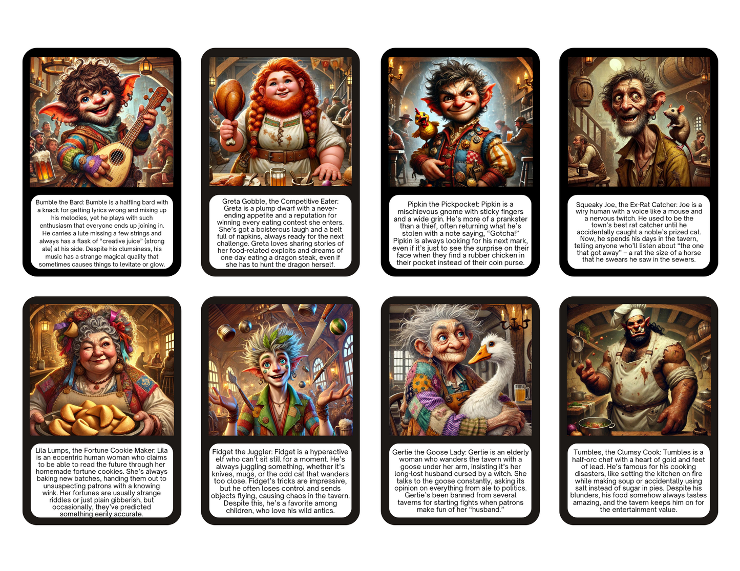 100 Unique NPC Character Cards for DnD & RPG Tabletop Games | Printable 2.5x3.5 Inch | 300 DPI | 3 Card Back colors | Instant Download