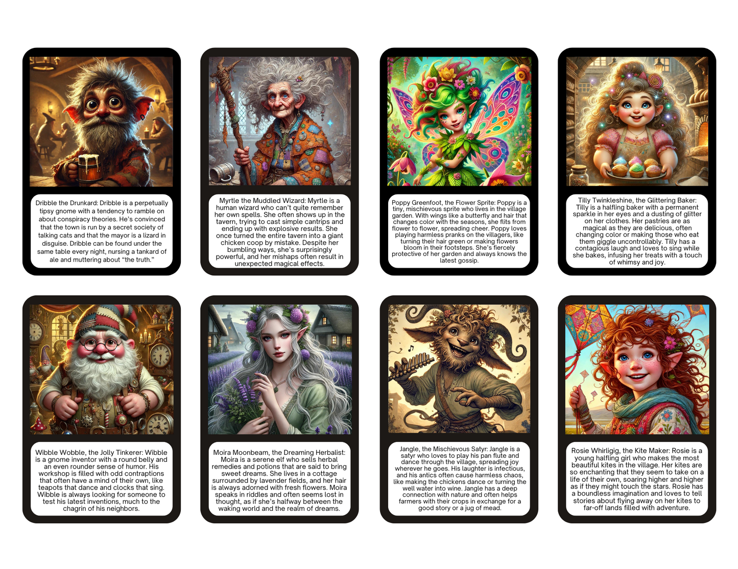 100 Unique NPC Character Cards for DnD & RPG Tabletop Games | Printable 2.5x3.5 Inch | 300 DPI | 3 Card Back colors | Instant Download