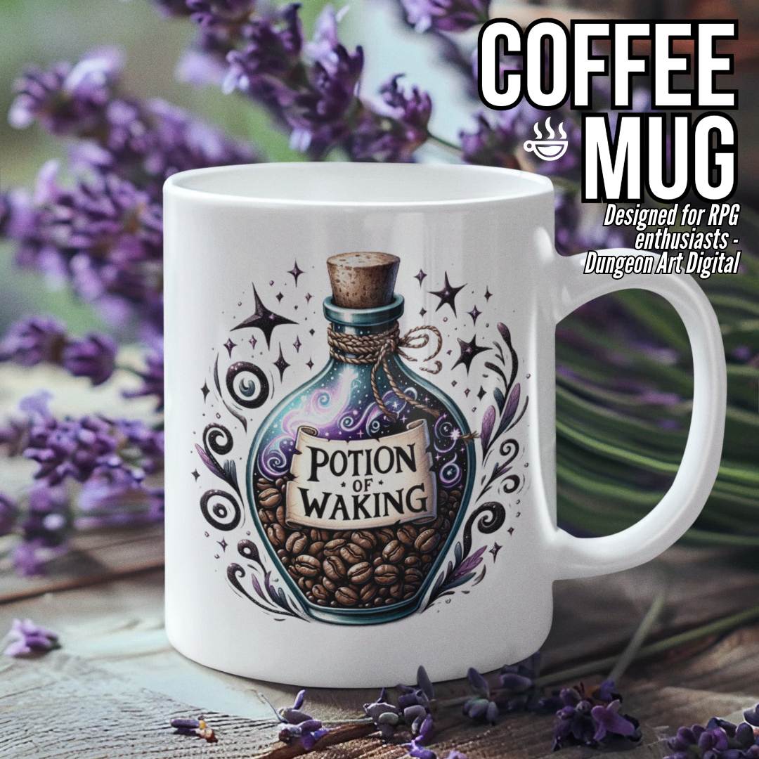 Mug - Potion of Waking Fantasy Mug - 11oz White Ceramic Mug - Perfect for Coffee Tea and Hot Chocolate - DnD, Pathfinder, RPG enthusiasts