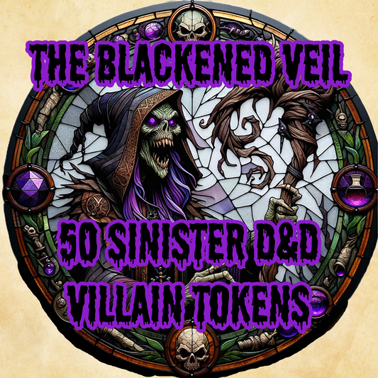 The Blackened Veil: 50 Sinister DnD Tokens - Transparent PNG, Digital Download for VTT - Character tokens for tabletop gaming - DM accessory