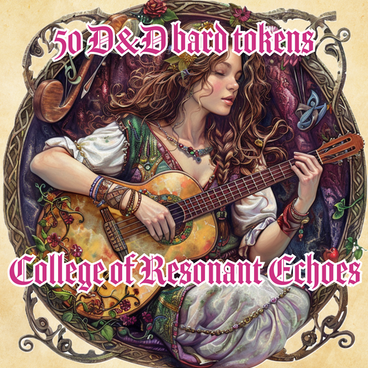 50 Bard Tokens - College of Resonant Echoes - DnD, Multiple Art Styles, Digital Download Transparent PNG for VTT - Musical Character Bundle