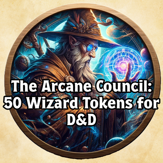 The Arcane Council: 50 Digital Wizard Tokens for D&D - Fantasy Art PNGs - Transparent backgrounds - Dungeons and Dragons character creation