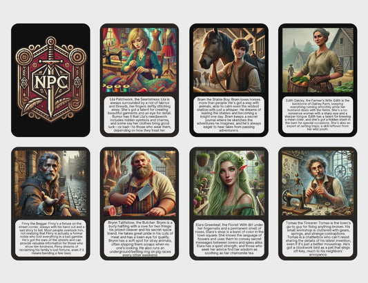 100 Unique NPC Character Cards for DnD & RPG Tabletop Games | Printable 2.5x3.5 Inch | 300 DPI | 3 Card Back colors | Instant Download